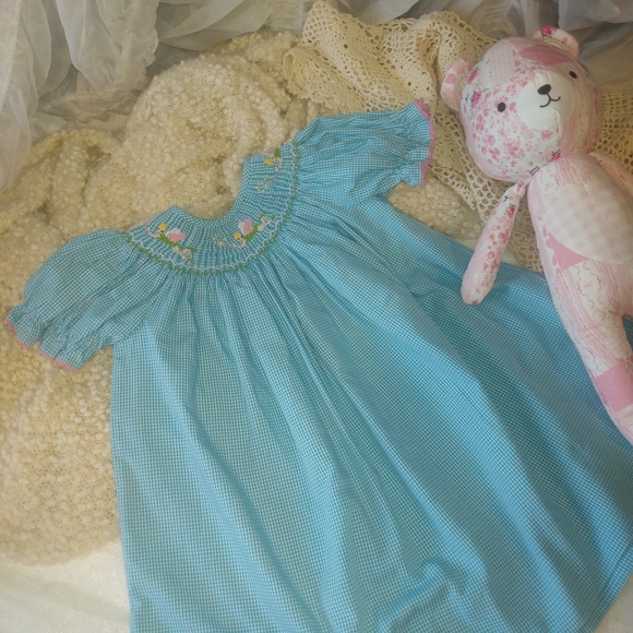 Blue Gingham Kids Casual Dress - Picture 2 of 6